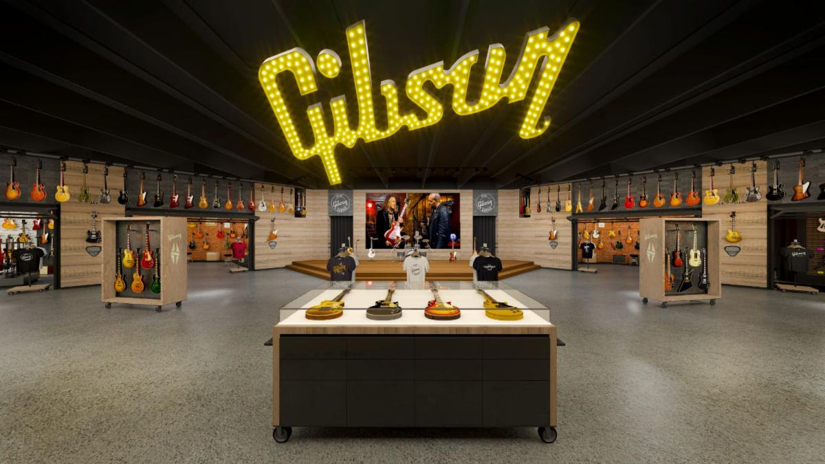 A rendering of the Gibson Garage Miami, the ultimate guitar experience, coming Spring 2026, will be open to the public daily in Miami’s Wynwood Art District