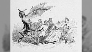 Pulling the Devil by the Tail, a 19th century woodcut by J. J. Grandville