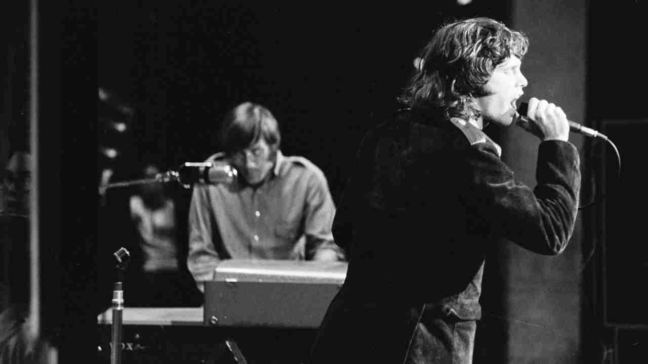 The Doors&amp;rsquo; Ray Manzarek and Jim Morrison performing onstage