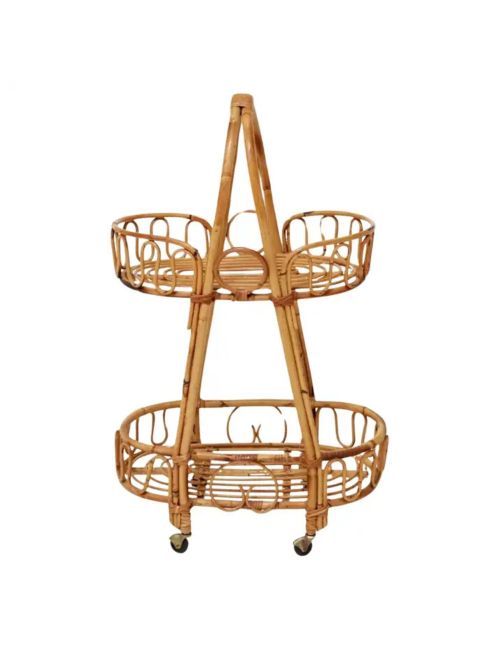 Mid-Century Italian Bamboo & Rattan Bar Cart Serving Trolley