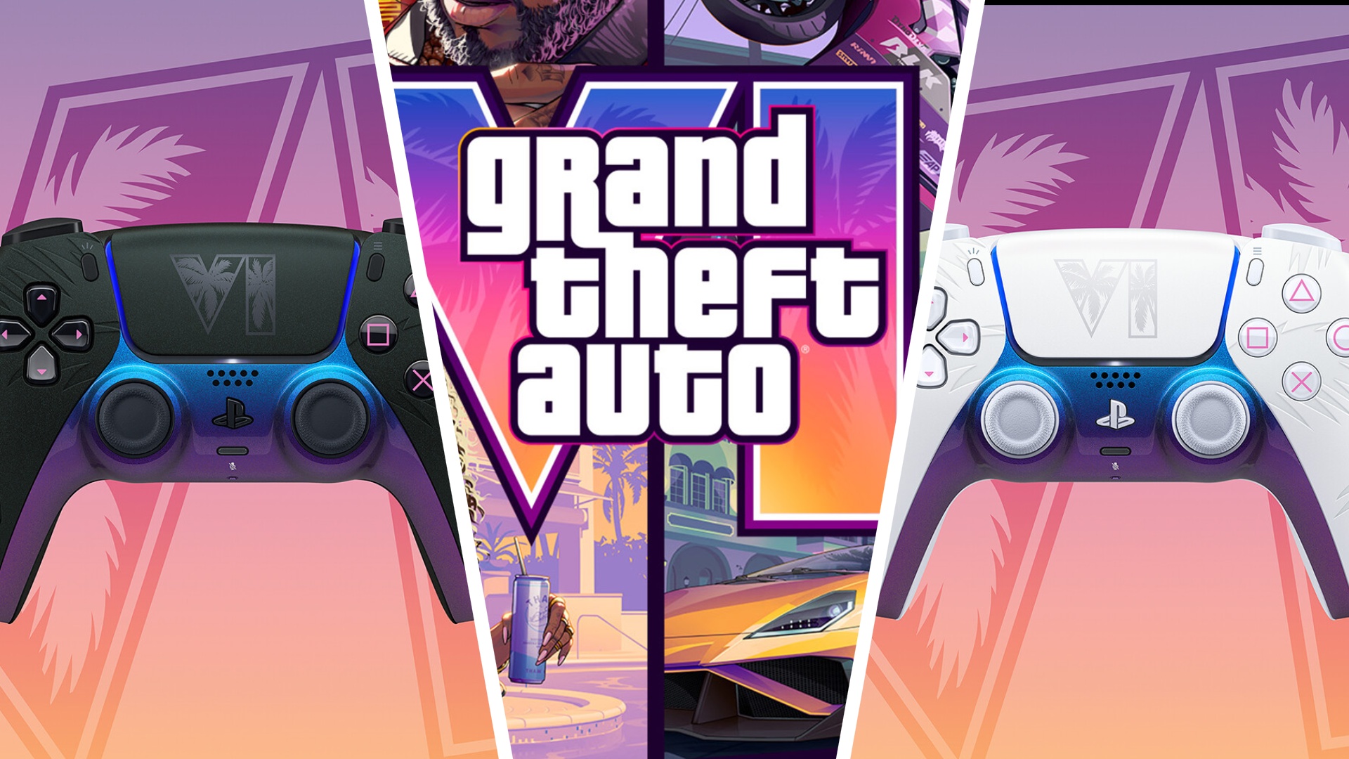 Custom three-way artwork showing the GTA 6 PS5 controllers and the GTA 6 logo