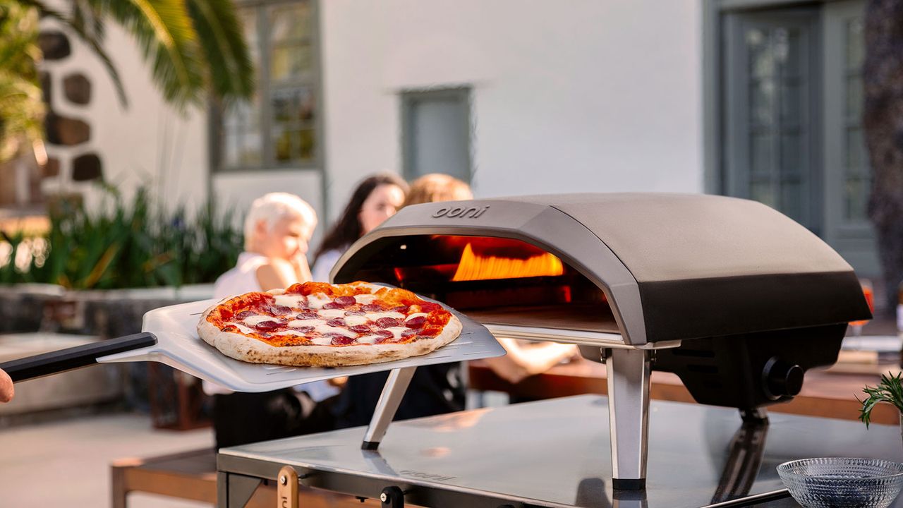 cooking a pizza in the Ooni Koda 16 pizza oven