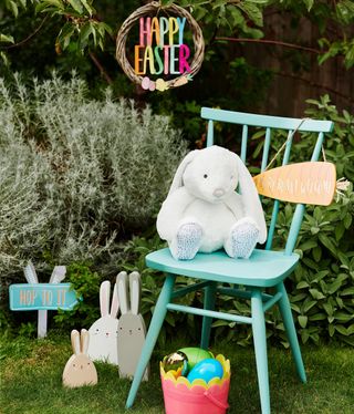 bunny on blue chair