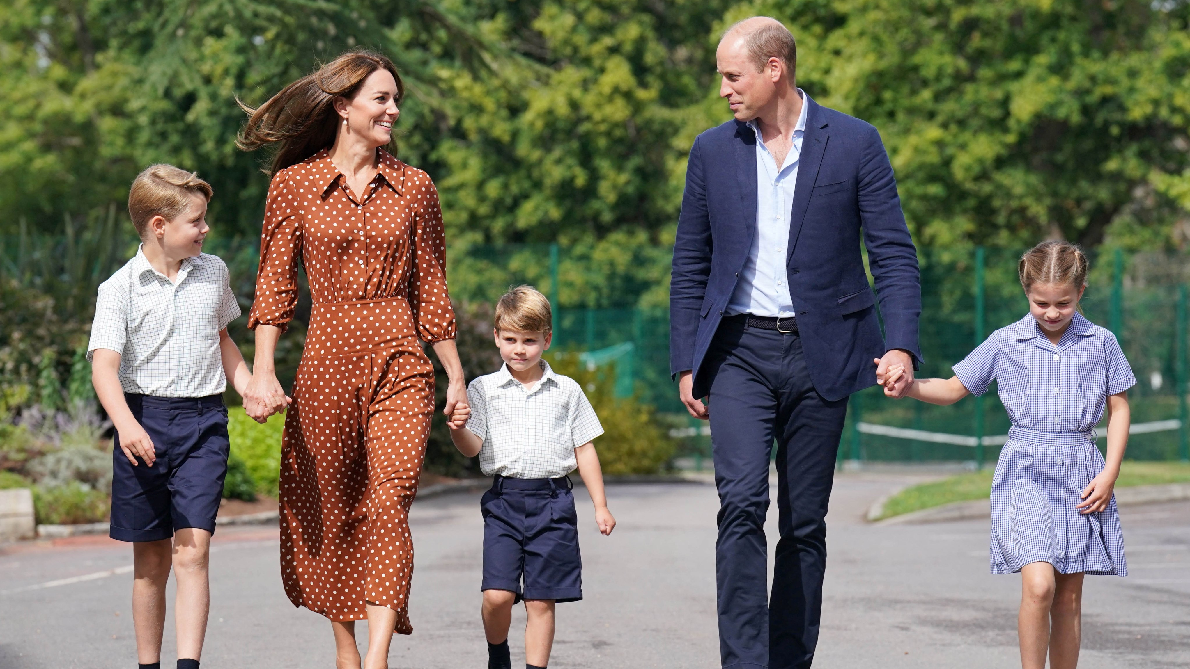 The Wales family arrive for a settling in afternoon at Lambrook School, near Ascot in Berkshire on September 7, 2022