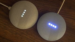 Google Home Mini vs Nest Mini top buttons and lights