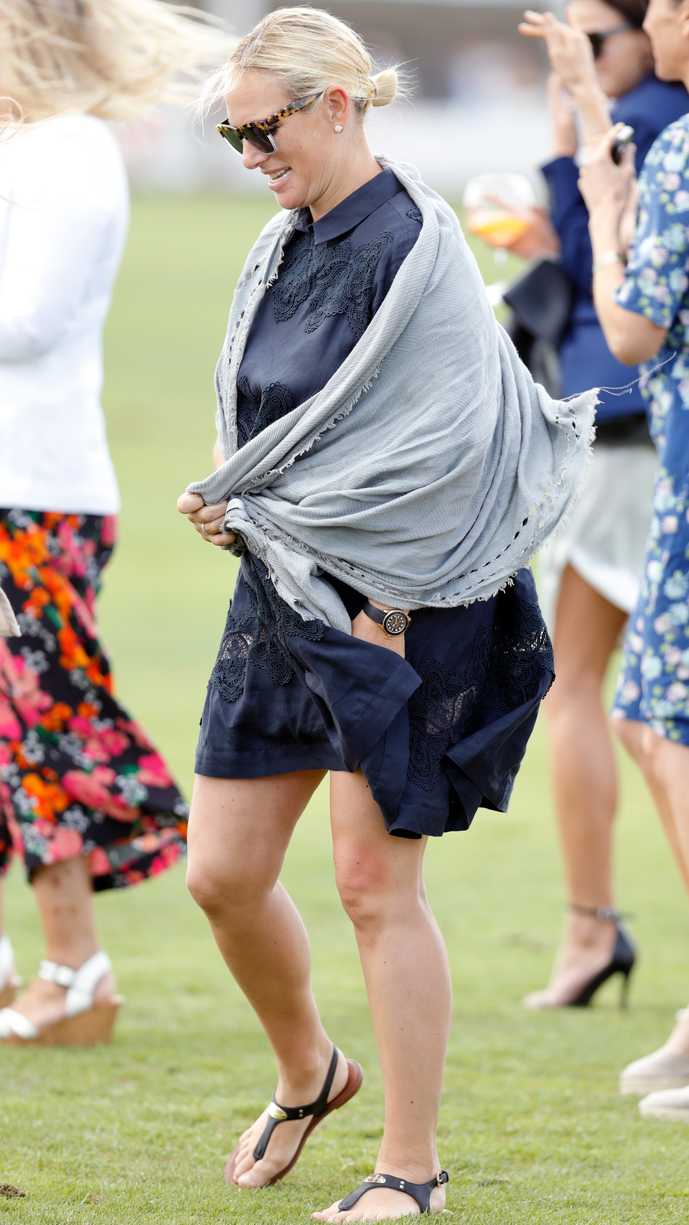 Zara Tindall seen 'treading in' as she attends the 2018 International Day Polo Match at The Royal County of Berkshire Polo Club on July 28, 2018 in Windsor