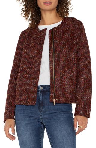 Kragenlose Bouclé-Strickjacke