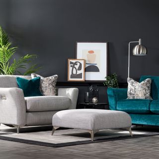 ScS x Ideal Home range Maisy sofas in grey and emerald