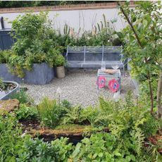 An example of hugelkultur used in Zoe Claymore's Renter's Retreat garden at the Hampton Court Palace Gardens Festival 2023