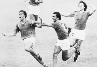 Marco Tardelli screams with joy after scoring for Italy in the 1982 World Cup final.