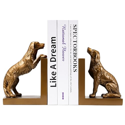 Dog Bookends, Book Ends for Shelves to Hold Books Heavy Duty, Creative Resin Book Holders for Kitchen Desk Home Office
