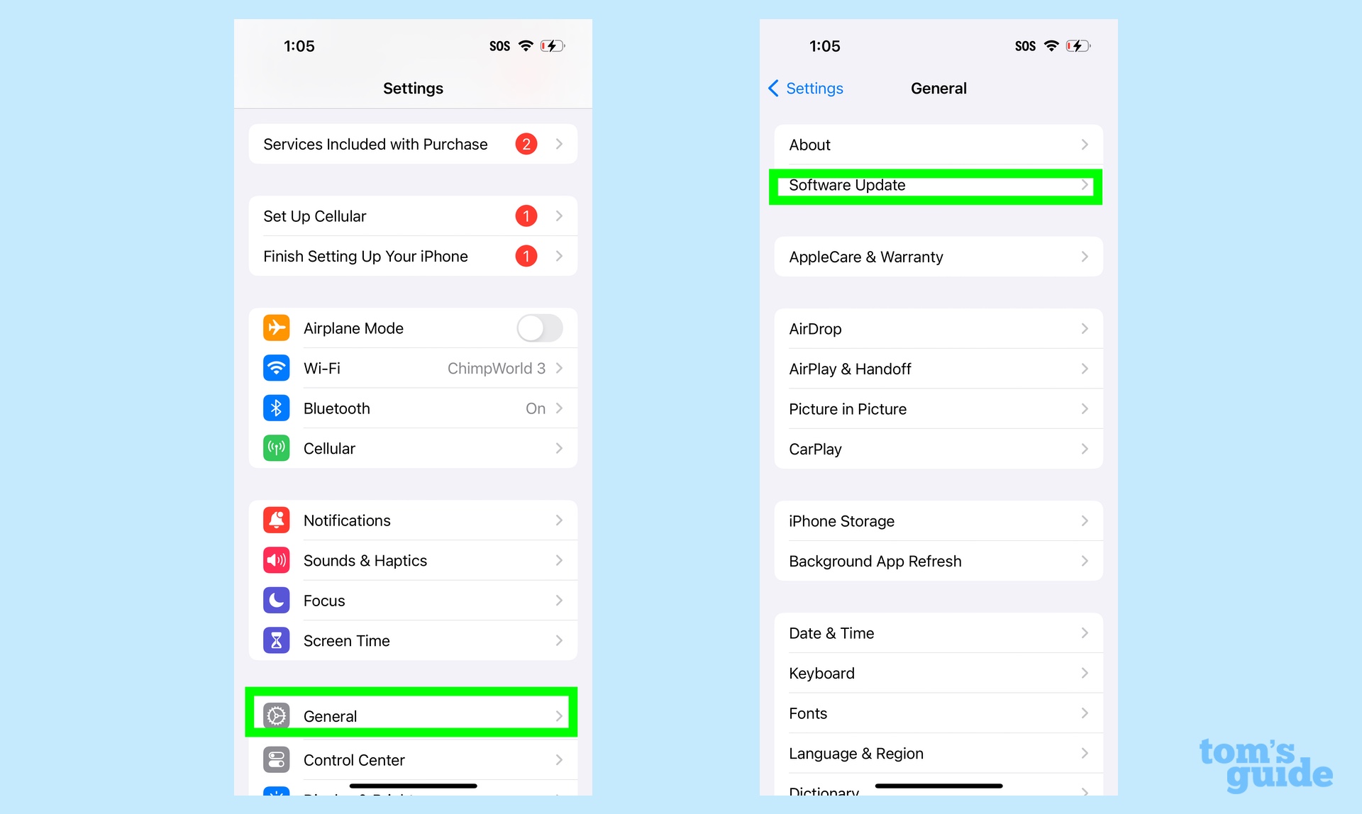 go to settings and select software update