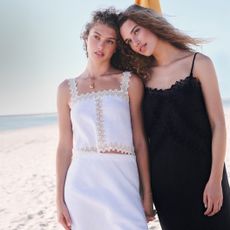 J.Crew models wearing lace-trimmed tops