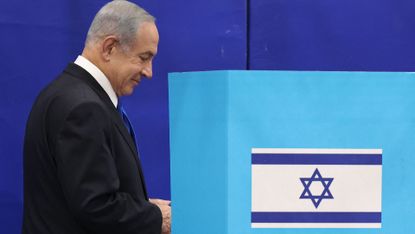 Bibi Netanyahu casts his vote in Jerusalem on 1 November 