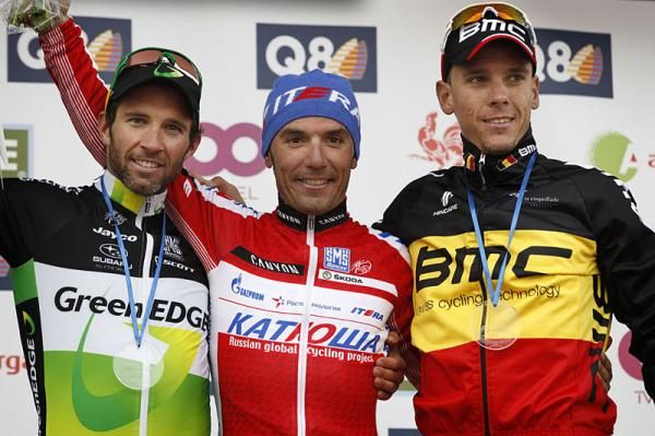 The podium: Michael Albasini (Greenedge Cycling Team), Joaquin Rodriguez Oliver (Team Katusha - Katuscha), Philippe Gilbert (BMC Racing Team)