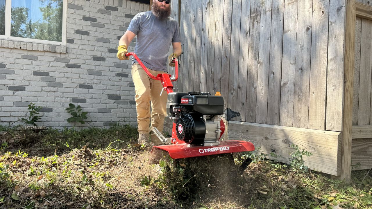 The Troy-Bilt Colt tiller is powerful and easy to use.