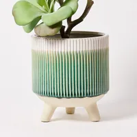 Apana Green Stripe Footed Plant Pot Large, was £27.50, now £22 | Oliver Bonas