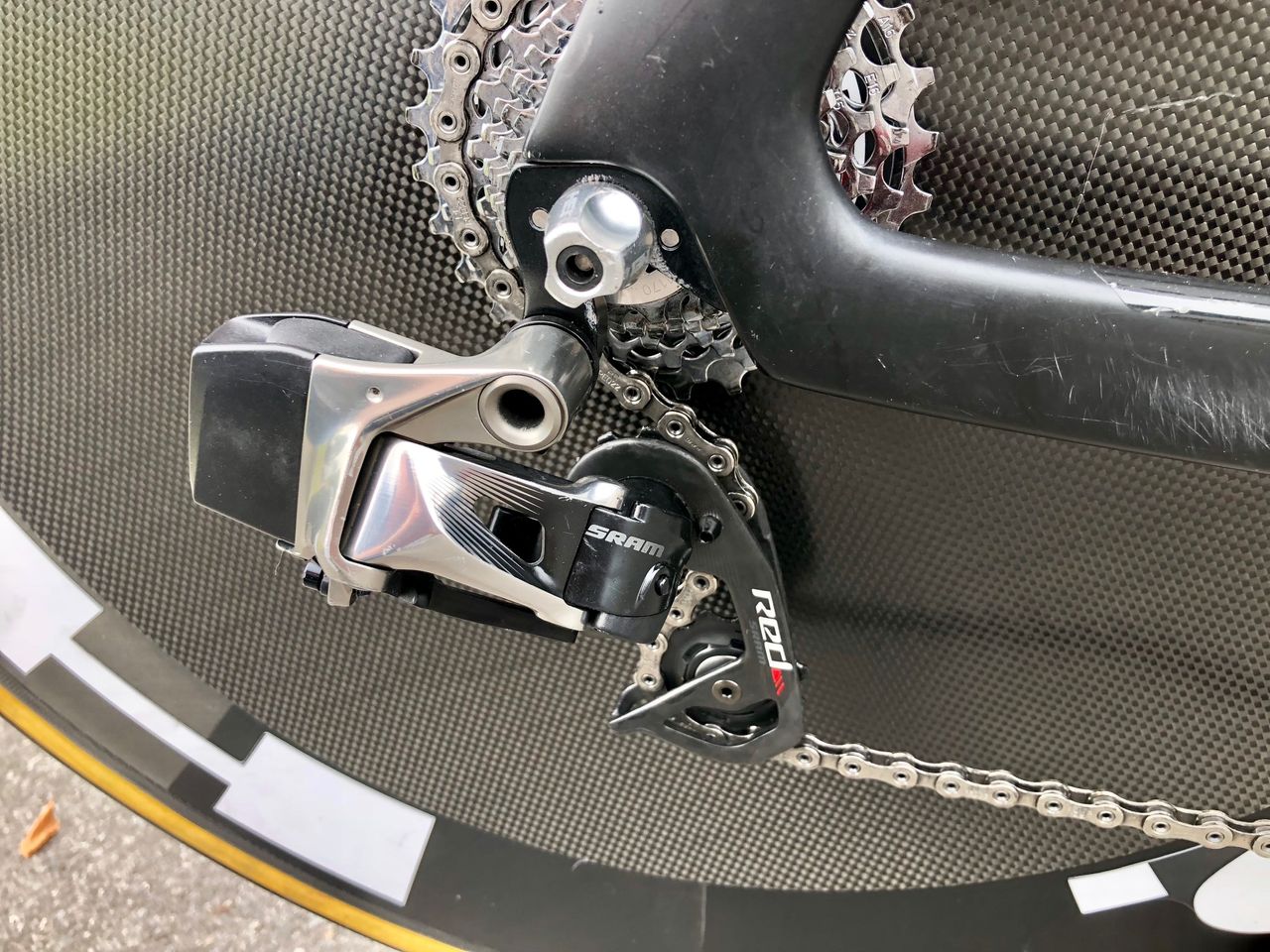 eTap batteries are easy to pop on and off for recharging