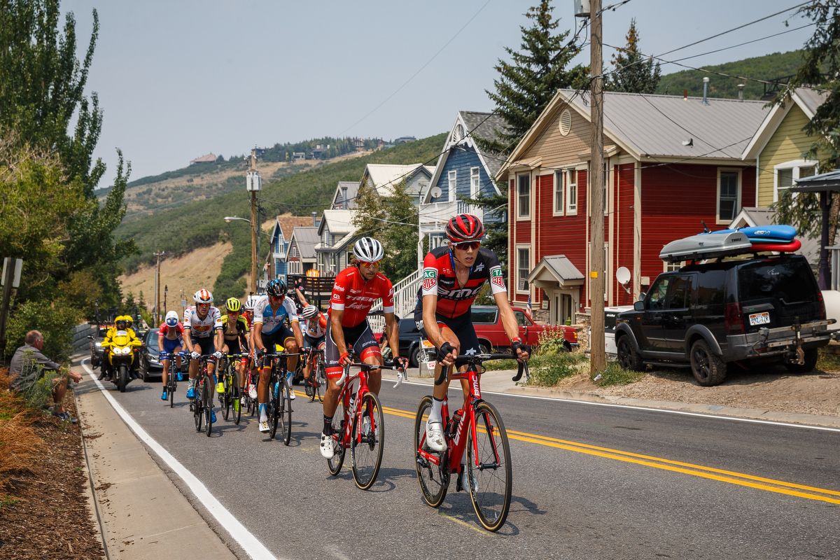 The breakaway rides through Park City during stage 5 in Utah