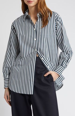Oversize Stripe Pocket Organic Cotton Shirt