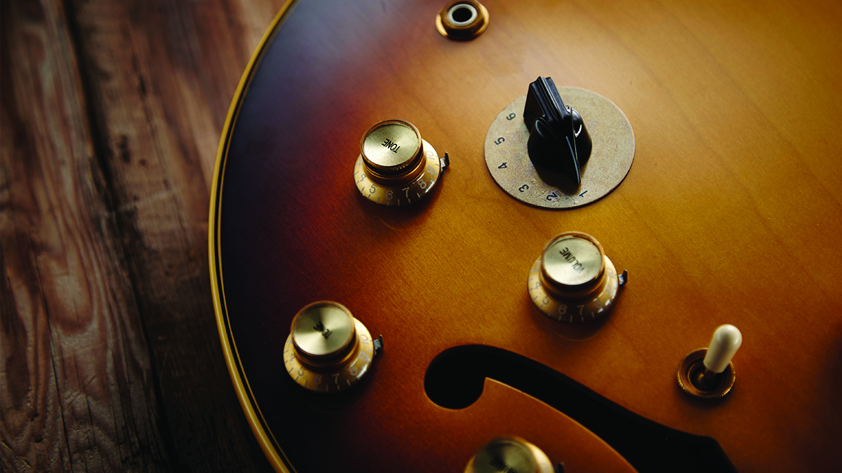 A detail of a Gibson 1964 ES-345 TD electric guitar, taken on October 21, 2014.