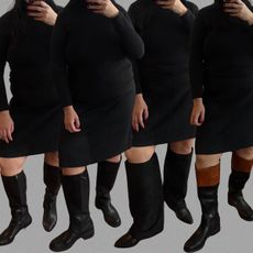 Who What Wear editor Ana Escalante wears different wide-calf boots.