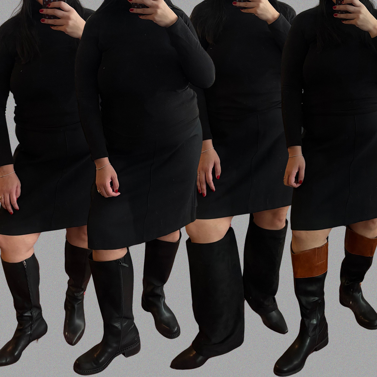 Who What Wear editor Ana Escalante wears different wide-calf boots.