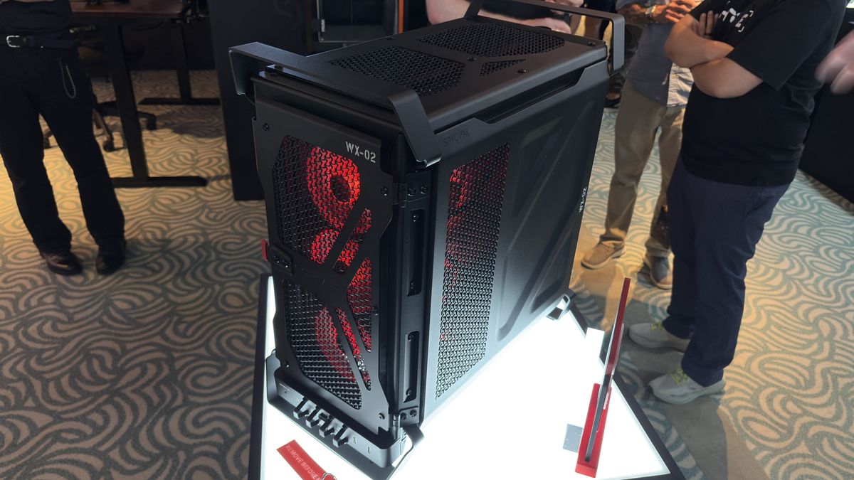 Corsair's new Warthog case with a light over the rear IO panel, at computex 2026.