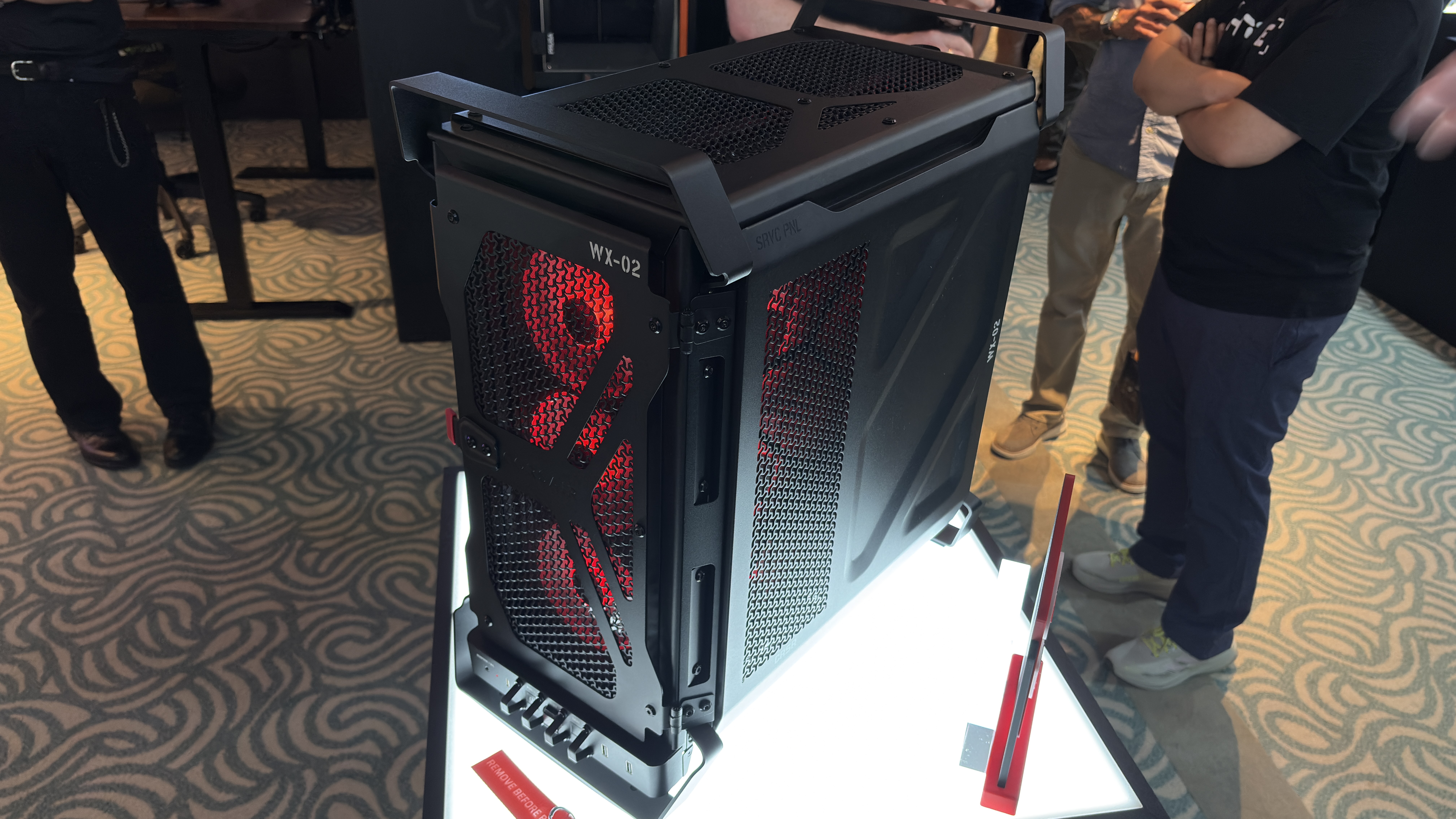 Corsair's new Warthog case with a light over the rear IO panel, at computex 2026.