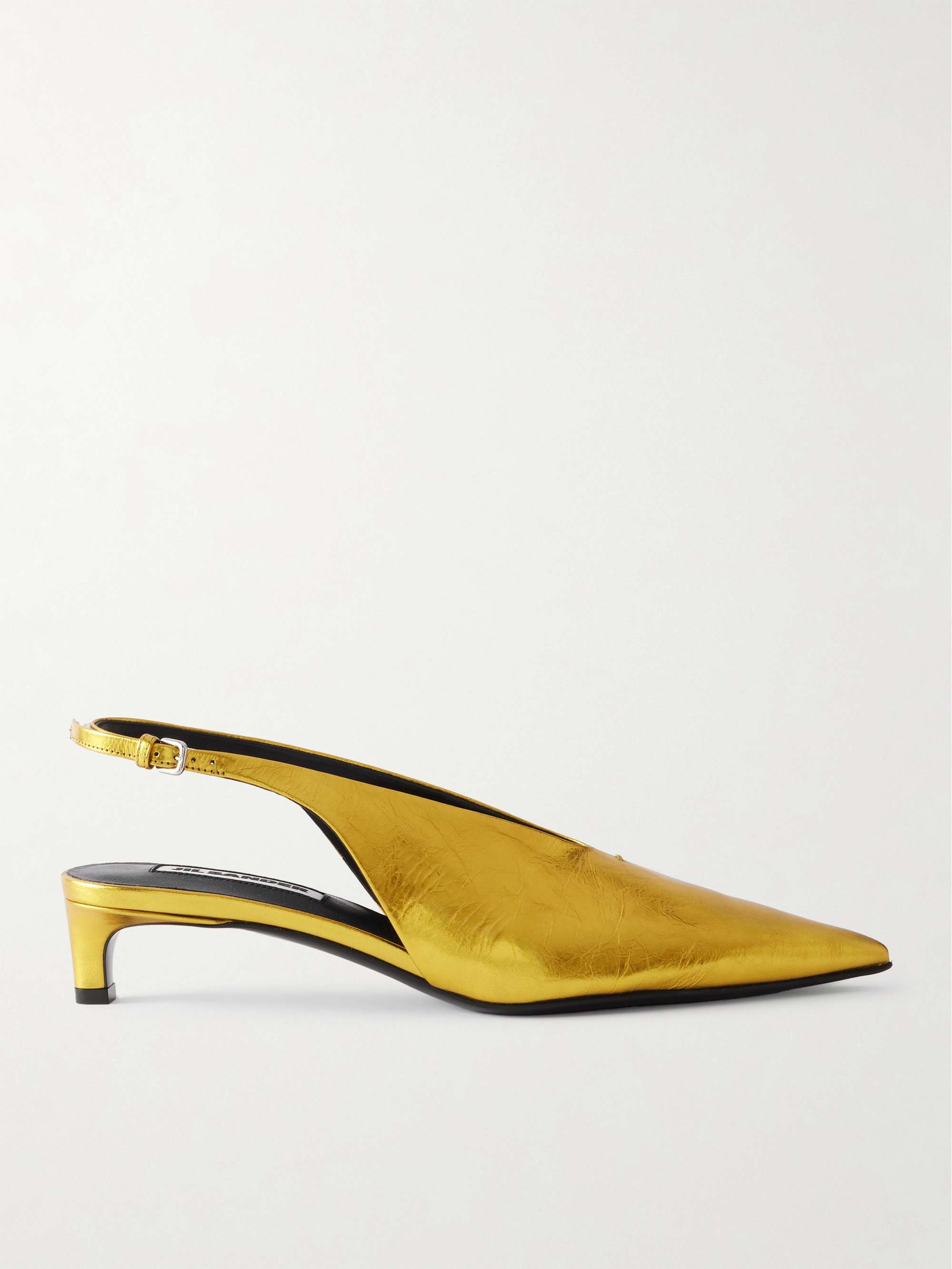 Metallic-Leather Slingback Pumps
