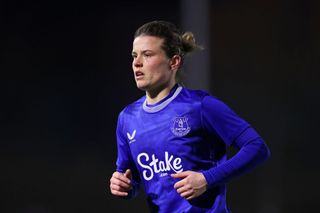 Hayley Ladd of Everton looks on during the Barclays Women's Super League match between Everton and Aston Villa at Walton Hall Park on January 18, 2025 in Liverpool, England.