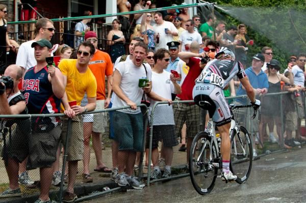 Brad White (UnitedHealthcare pb Maxxis) goes in for a shower at the watering hole.