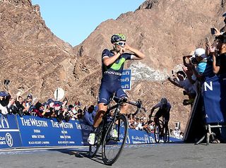 Juan Jose Lobato celebrates his victory on stage 3 of the Dubai Tour
