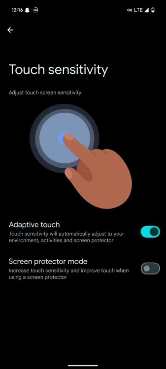 Adaptive touch option in display settings on Pixel 9