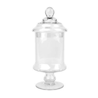 A tall glass jar with a lid