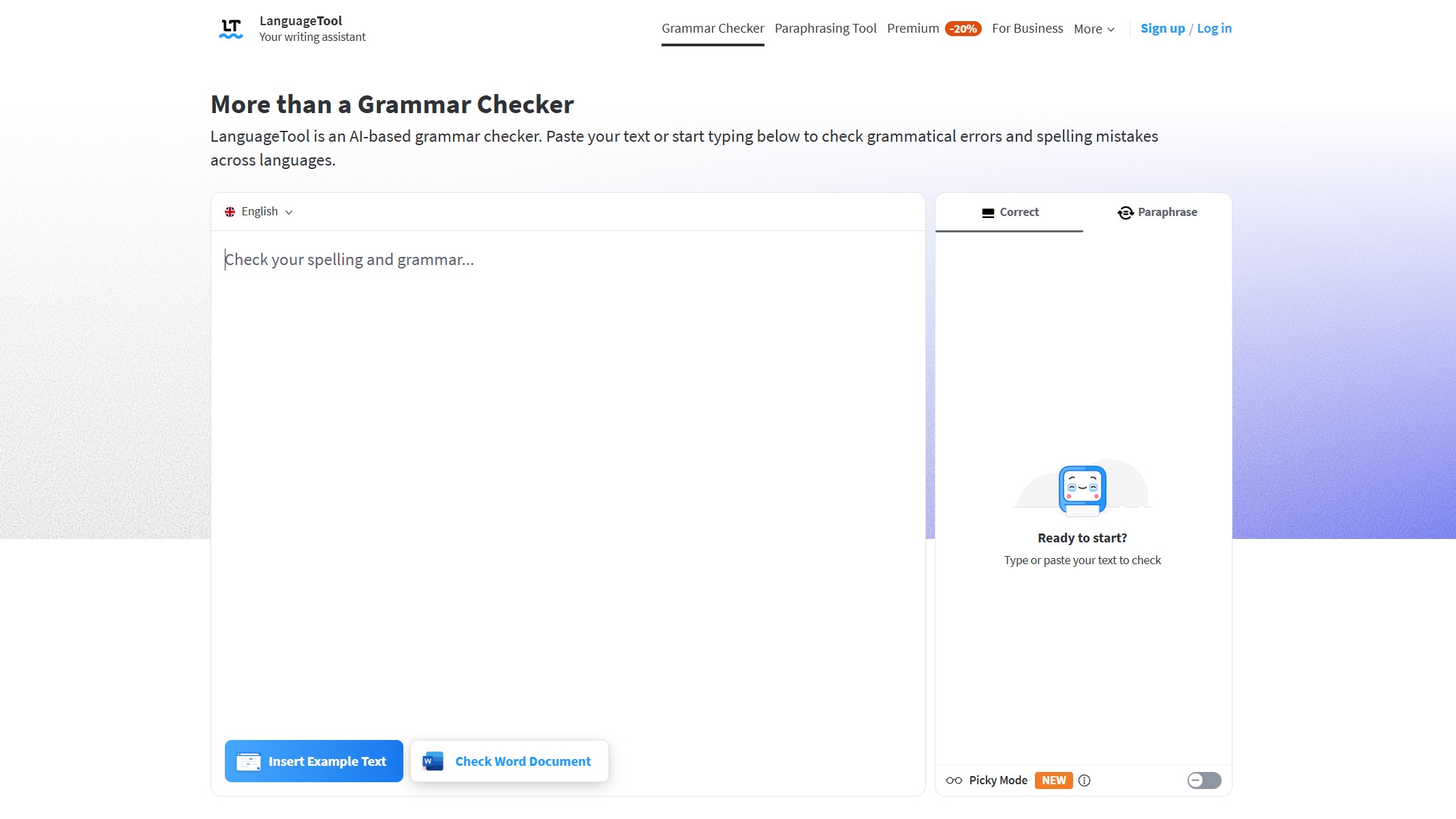 The LanguageTool website version of its grammar checker.