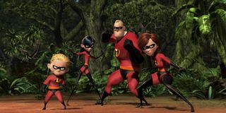 The Incredibles family getting ready to fight