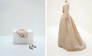 left: ’Cape & Salomés’, Anna Gould. Right: ’Geneviève Page’ wedding dress,