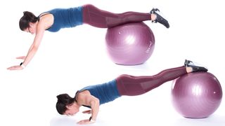 Woman doing a Swiss Ball push-up
