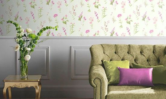 wallpaper on wall with sofa and cushion