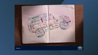 Land Rover ad depicting passport stamps in the shape of a car