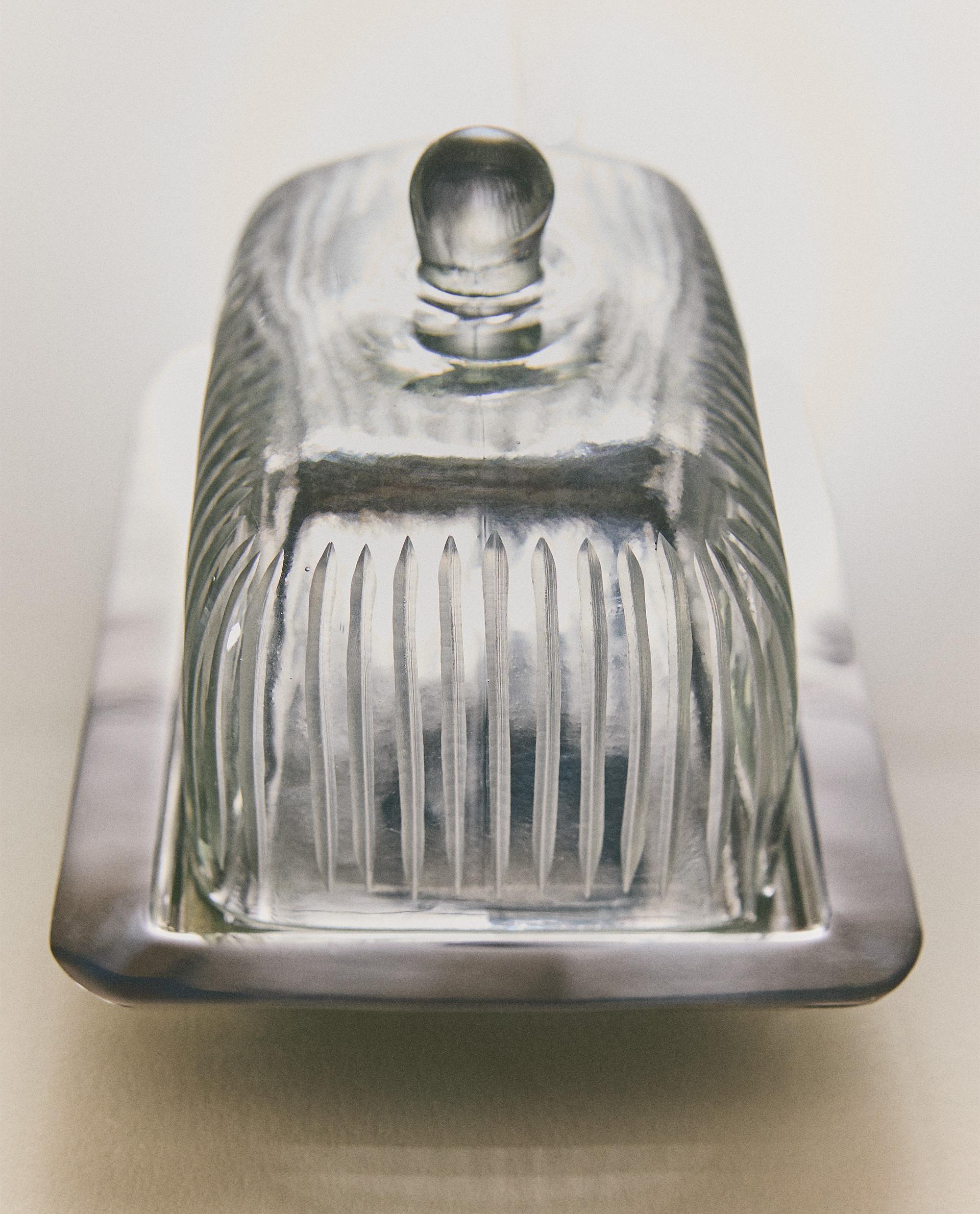 Glass Butter Dish With Metal Base