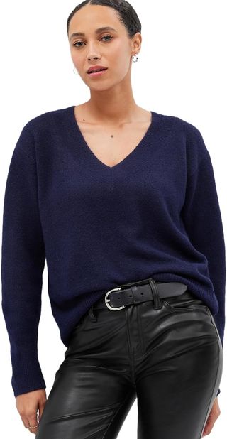 Gap Womens Forevercozy Vneck Sweater Navy Uniform L