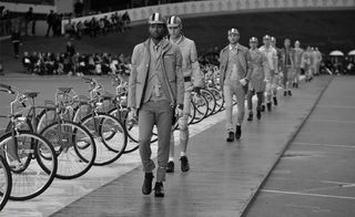 Models on the catwalk under the rain