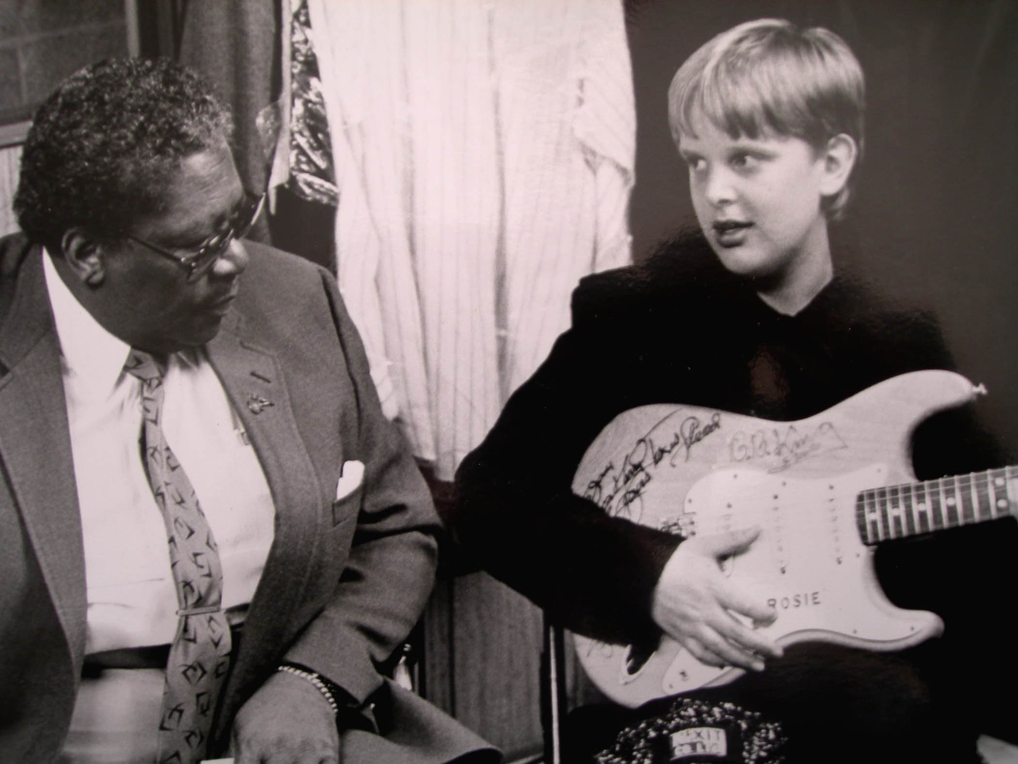 A 12-year-old Joe Bonamassa shows BB King his Fender Stratocaster, in this photo from the Bonamassa family archive.