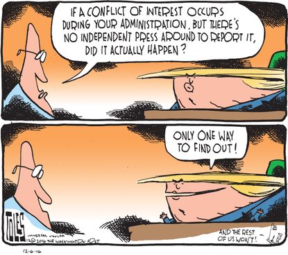 Political cartoon U.S. Donald Trump conflict of interest media
