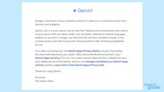 Gemini update email