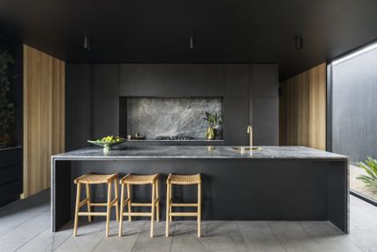 A large modern kitchen in black
