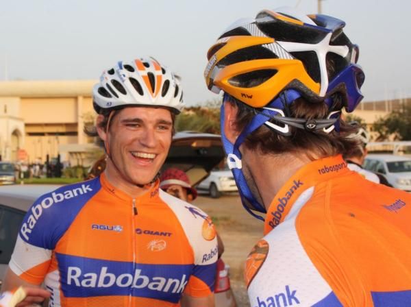 Theo Bos celebrates his second stage win with his Rabobank teammates