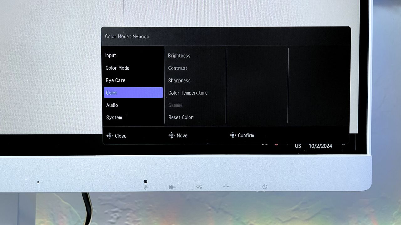 Close up of the "Color" menu pop up on the BenQ GW2790QT Ergonomic Eye-Care monitor